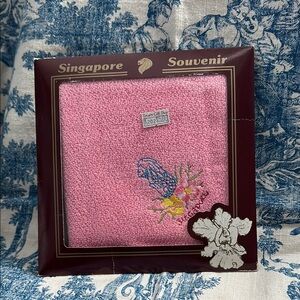 Singapore Souvenir Embroidered Pink Hand Towel